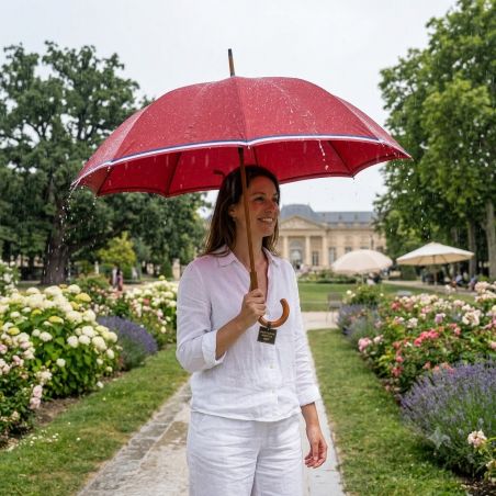 Parapluie canne haut de gamme rouge liseret tricolore
