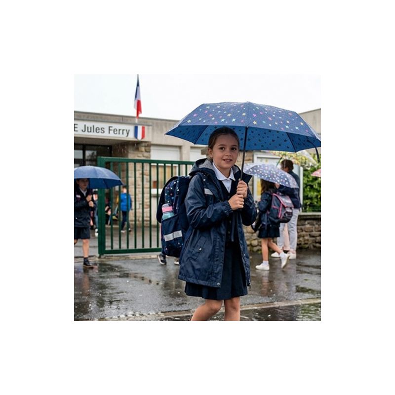 Petit parapluie pliant bleu pour collégienne