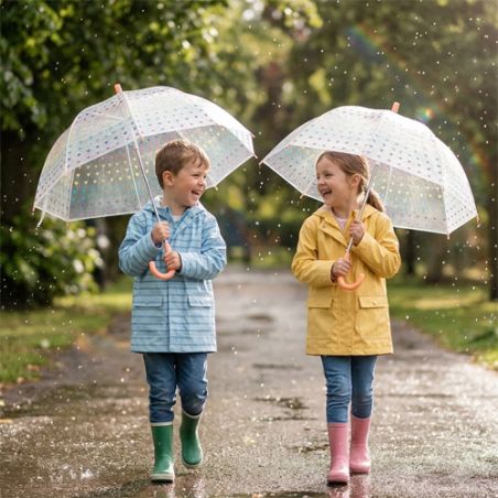 Parapluie enfant transparent coeurs multicolores