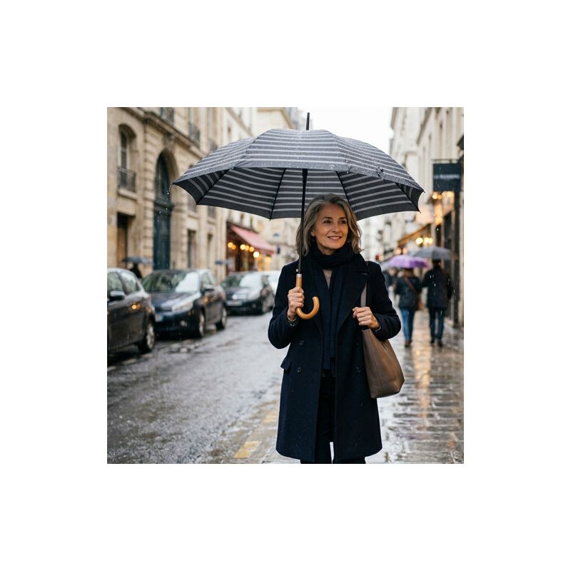 Parapluie canne marinière gris fabrication française