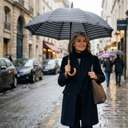 Parapluie canne marinière gris fabrication française