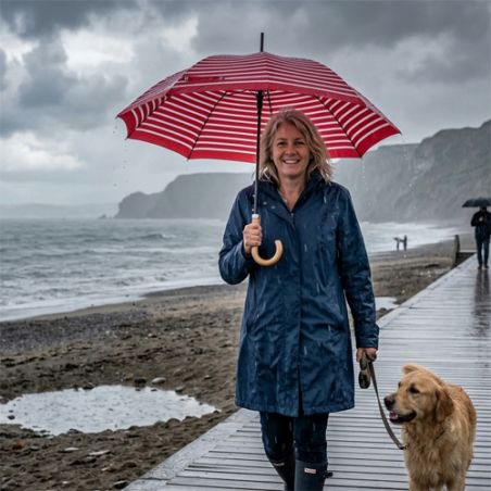 Parapluie canne marinière rouge fabrication française