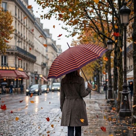 Parapluie canne marinière violet et orange fabrication française