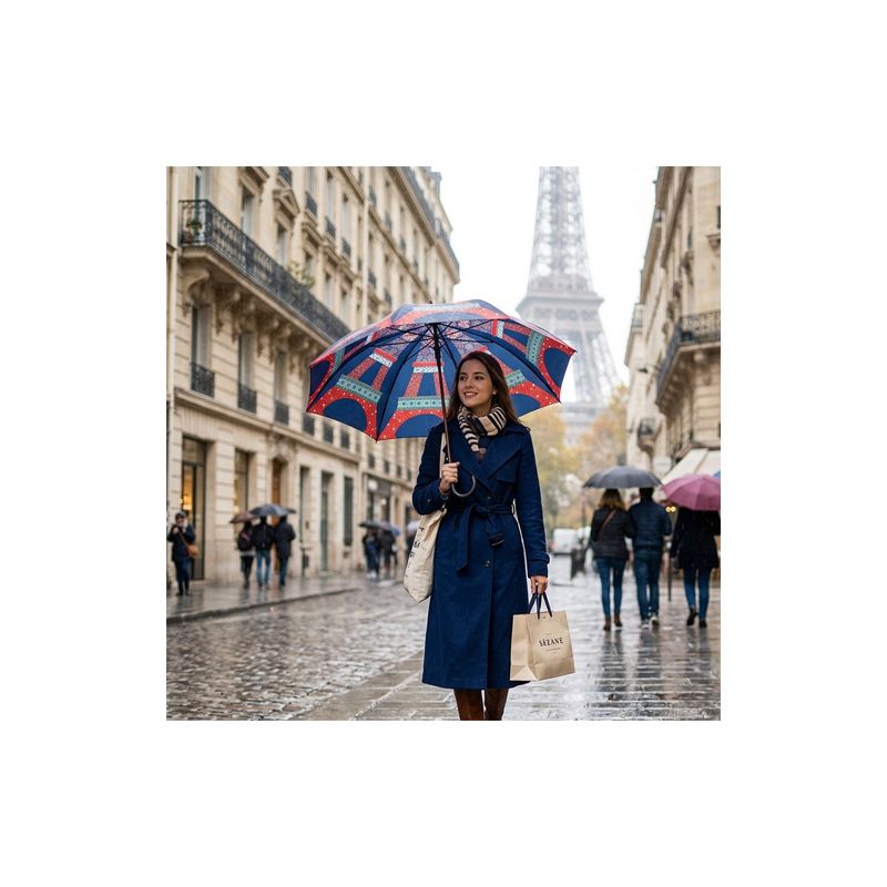 Parapluie canne Tour Eiffel bleue
