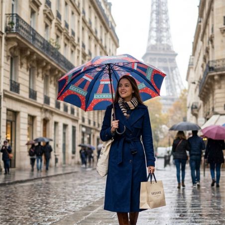 Parapluie canne Tour Eiffel bleue