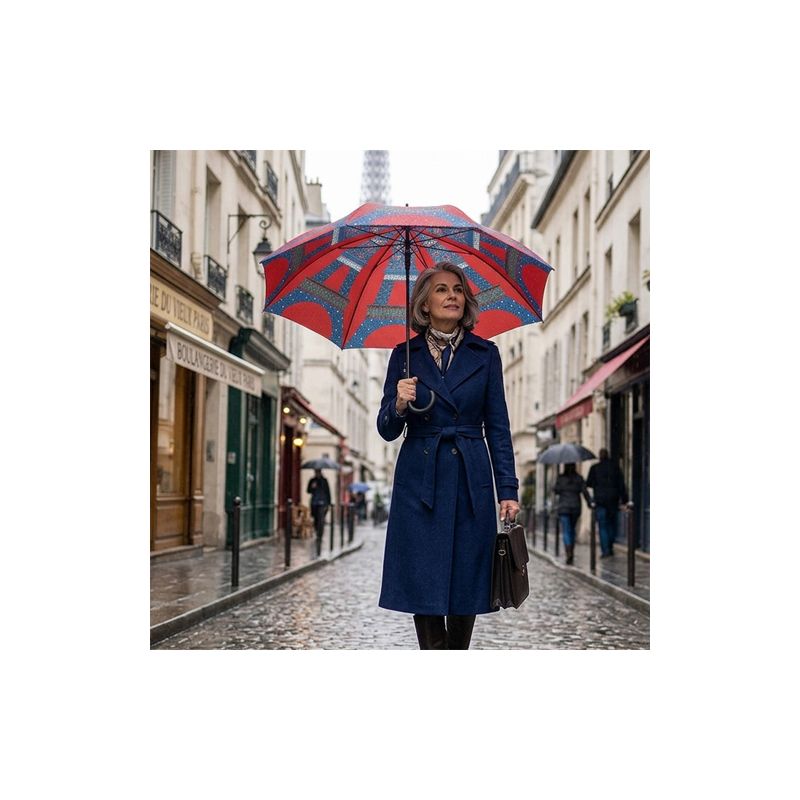 Parapluie canne Tour Eiffel rouge