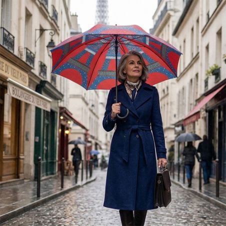 Parapluie canne Tour Eiffel rouge