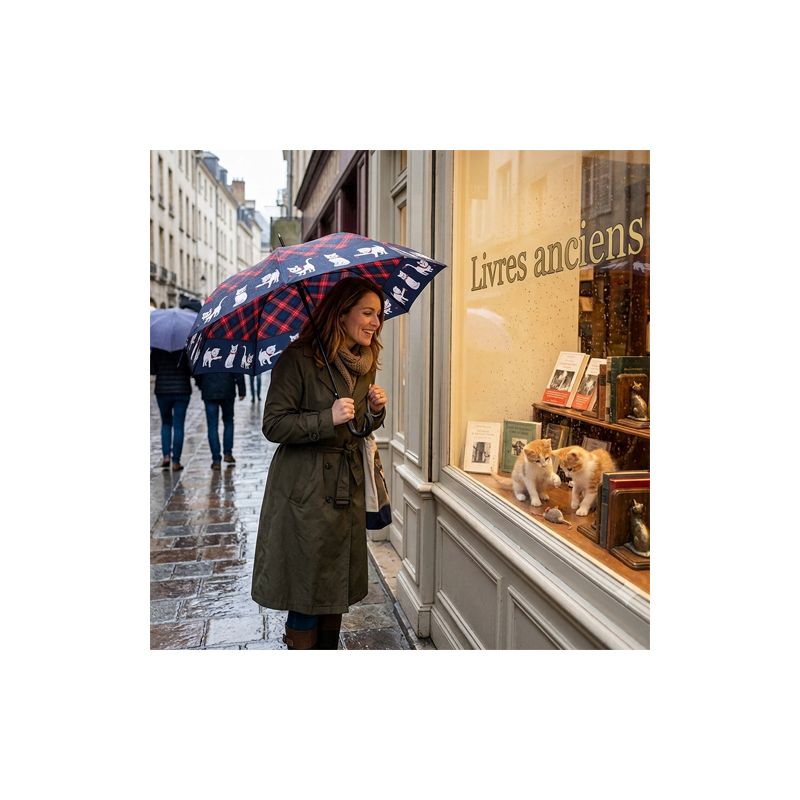 Parapluie canne chats écossais bleu