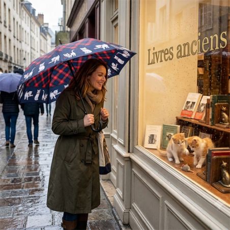 Parapluie canne chats écossais bleu