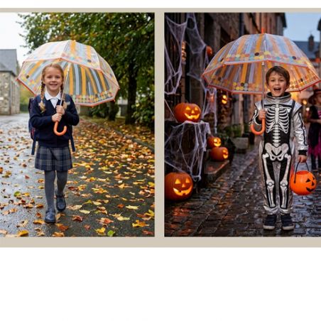 Parapluie cloche transparent rubans colorés