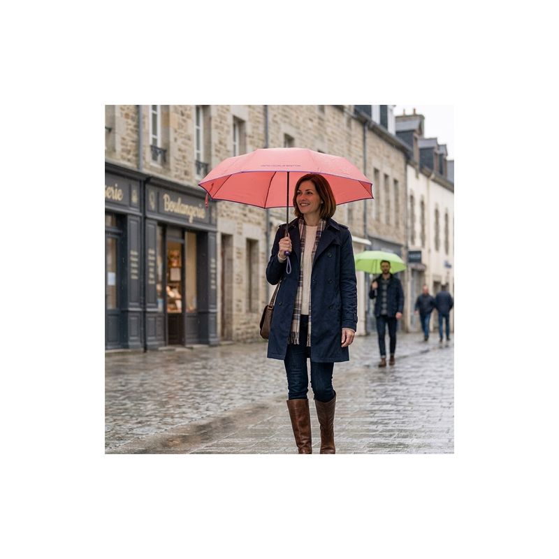 Parapluie automatique pliant rose corail Benetton