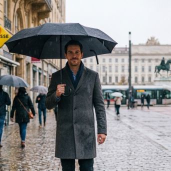 Parapluie noir automatique homme pliant poignée courbe