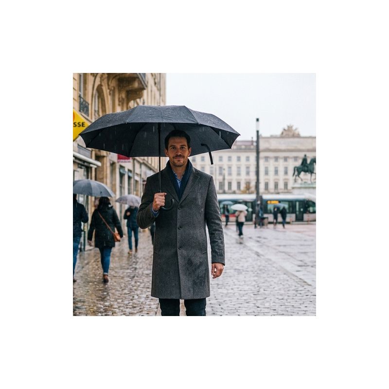 Parapluie noir automatique homme pliant poignée courbe