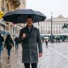 Parapluie noir automatique homme pliant poignée courbe