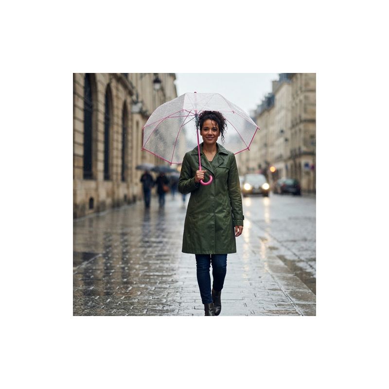 Parapluie transparent automatique liseré rose vif