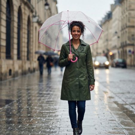 Parapluie transparent automatique liseré rose vif