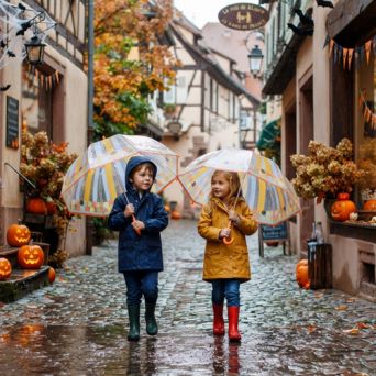Parapluie cloche transparent rubans colorés