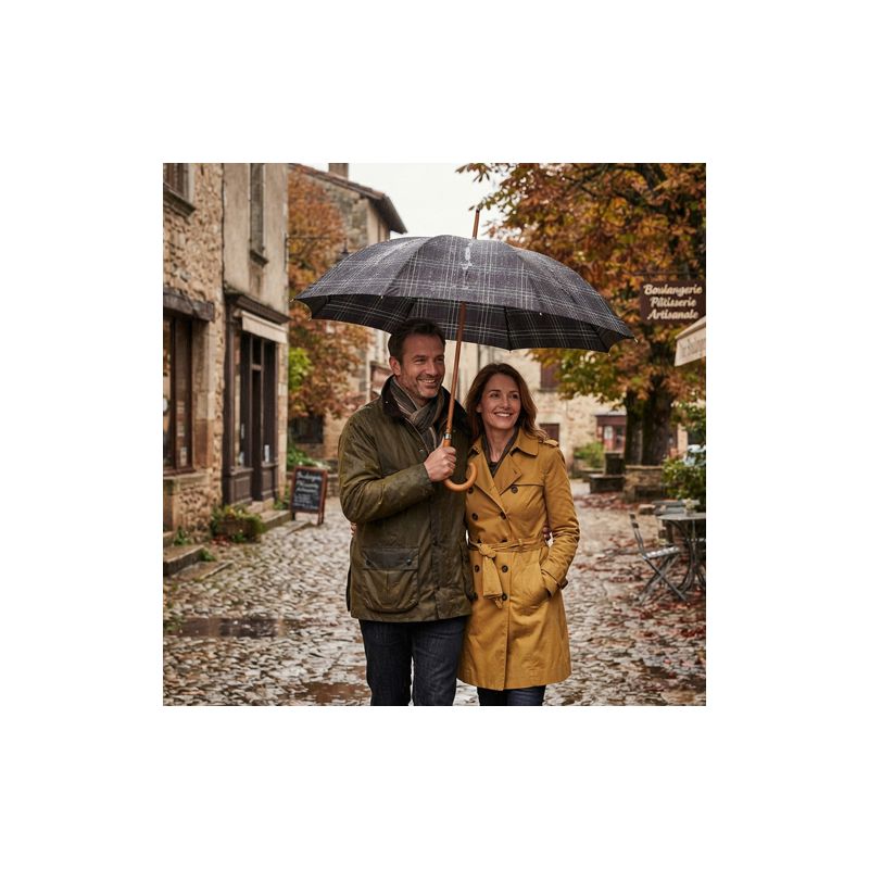 Parapluie canne écossais noir fabrication française