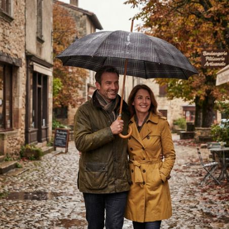 Parapluie canne écossais noir fabrication française