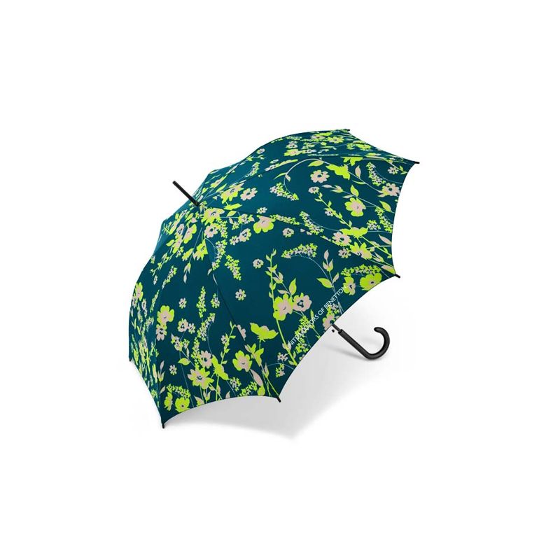 Parapluie canne Benetton fleurs et fond vert