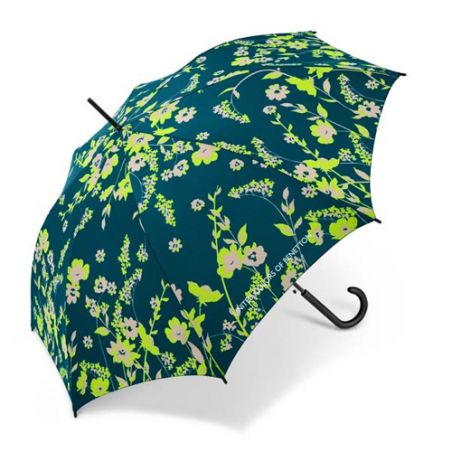 Parapluie canne Benetton fleurs et fond vert