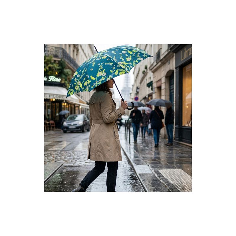 Parapluie canne Benetton fleurs et fond vert