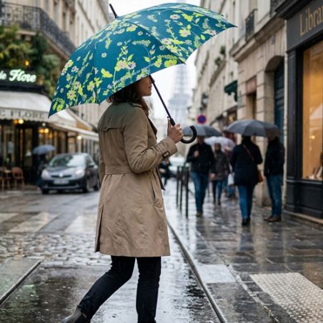Parapluie canne Benetton fleurs et fond vert