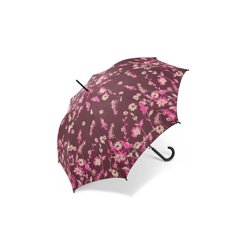 Parapluie canne Benetton fleurs et fond chocolat