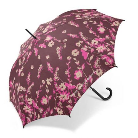 Parapluie canne Benetton fleurs et fond chocolat