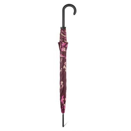Parapluie canne Benetton fleurs et fond chocolat