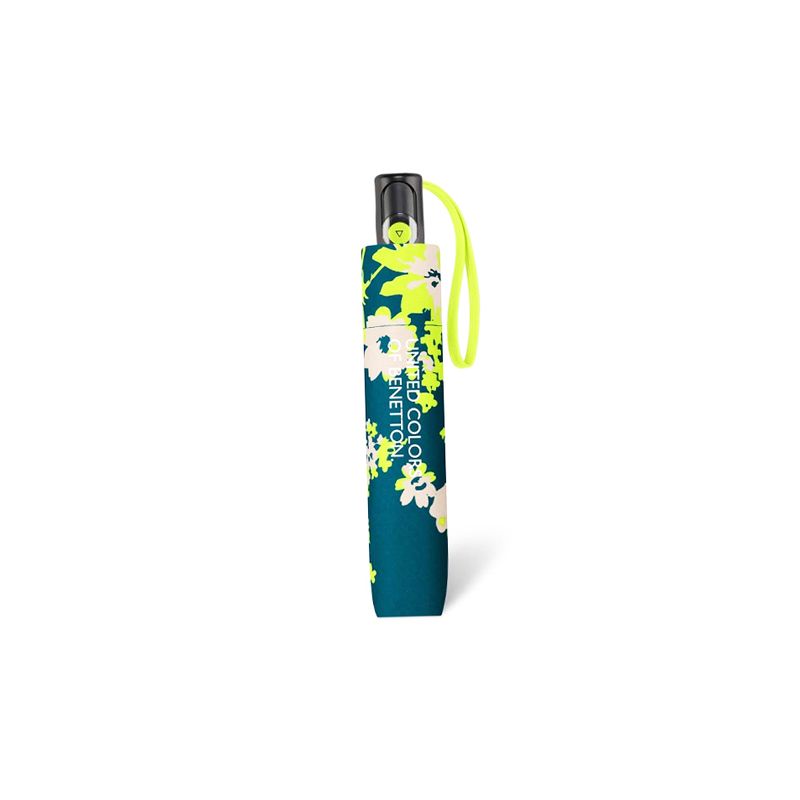 Parapluie pliant automatique Benetton fleurs et fond vert