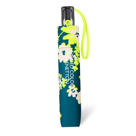 Parapluie pliant automatique Benetton fleurs et fond vert