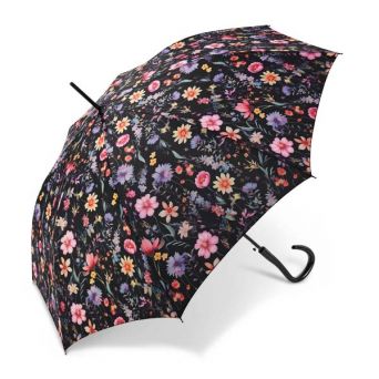 Parapluie canne Cardin motif floral noir