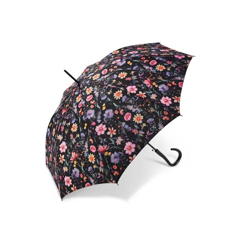 Parapluie canne Cardin motif floral noir