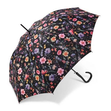 Parapluie canne Cardin motif floral noir
