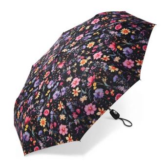 Parapluie pliant automatique Cardin motif floral noir