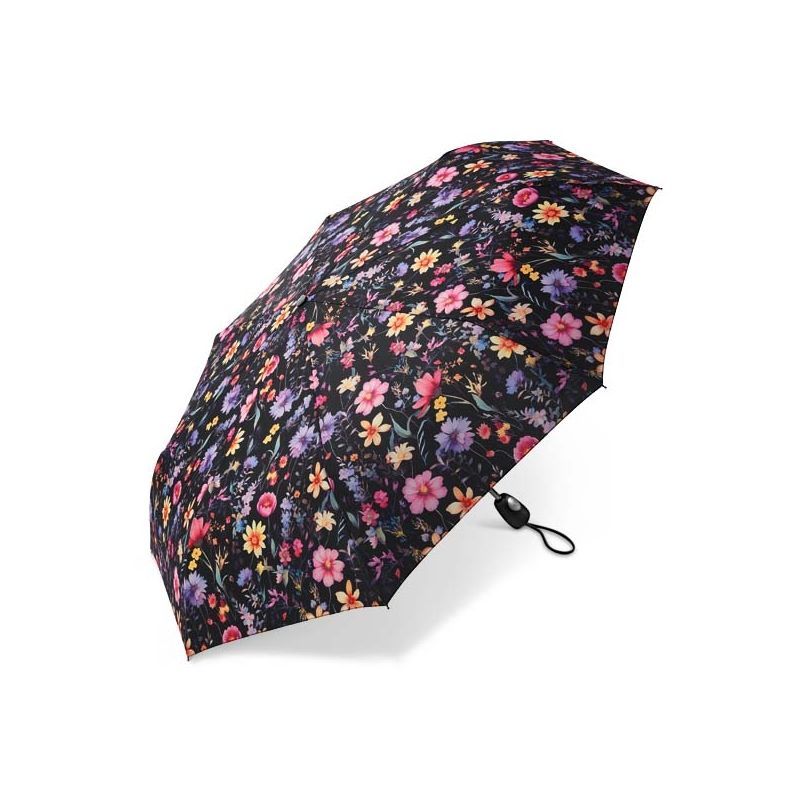 Parapluie pliant automatique Cardin motif floral noir