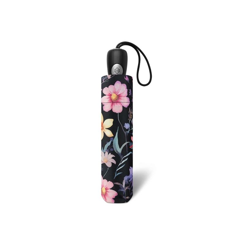 Parapluie pliant automatique Cardin motif floral noir