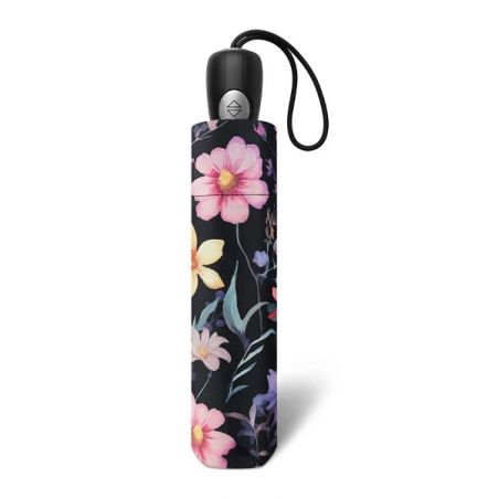 Parapluie pliant automatique Cardin motif floral noir