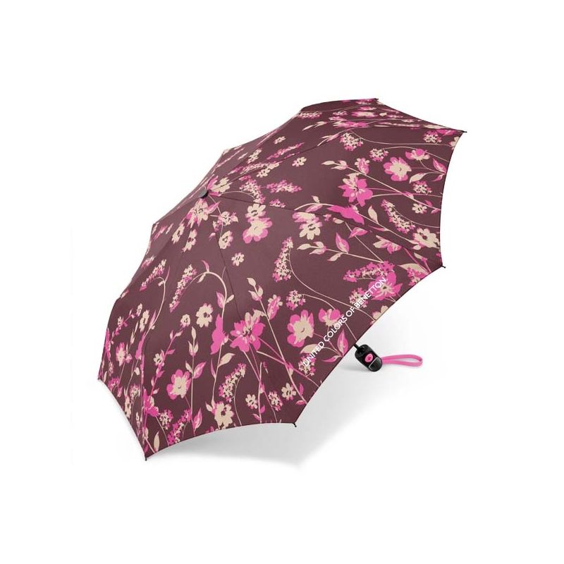 Parapluie pliant automatique Benetton fond marron chocolat