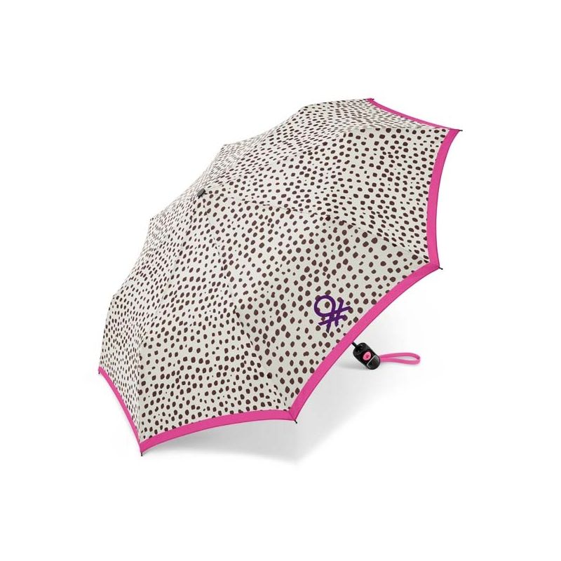 Parapluie pliant blanc et noir léopard Benetton