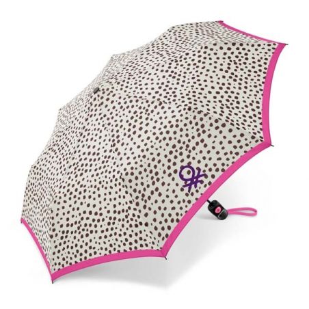 Parapluie pliant blanc et noir léopard Benetton