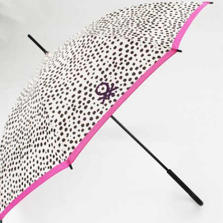 Parapluie canne automatique blanc et noir léopard Benetton
