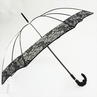 Grand parapluie femme ivoire et dentelle poignée cuir