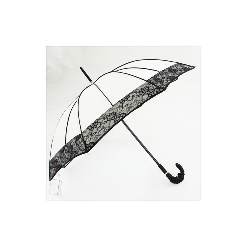 Grand parapluie femme ivoire et dentelle poignée cuir