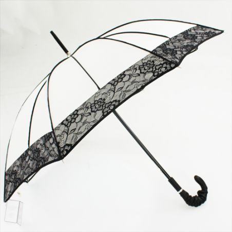 Grand parapluie femme ivoire et dentelle poignée cuir