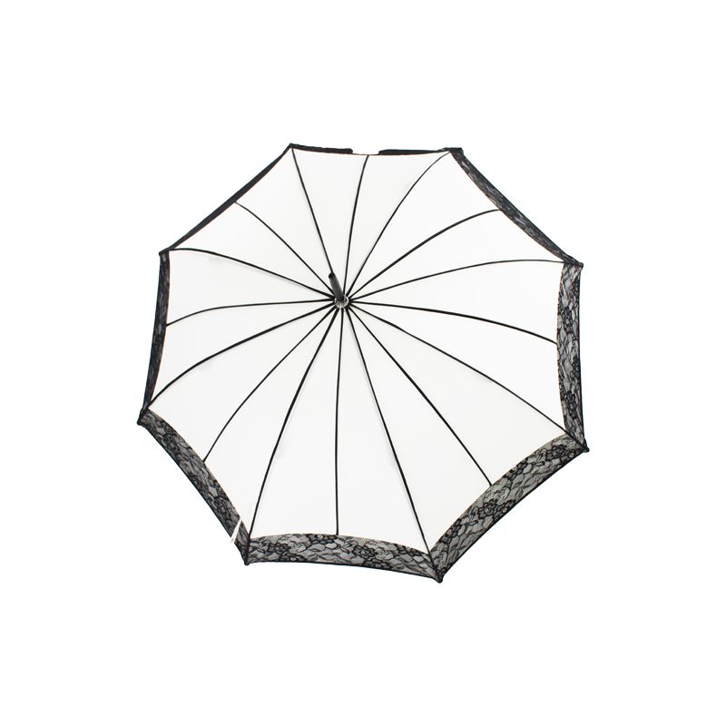 Grand parapluie femme ivoire et dentelle poignée cuir