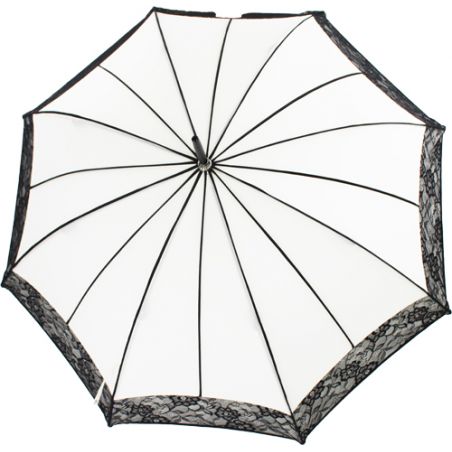 Grand parapluie femme ivoire et dentelle poignée cuir