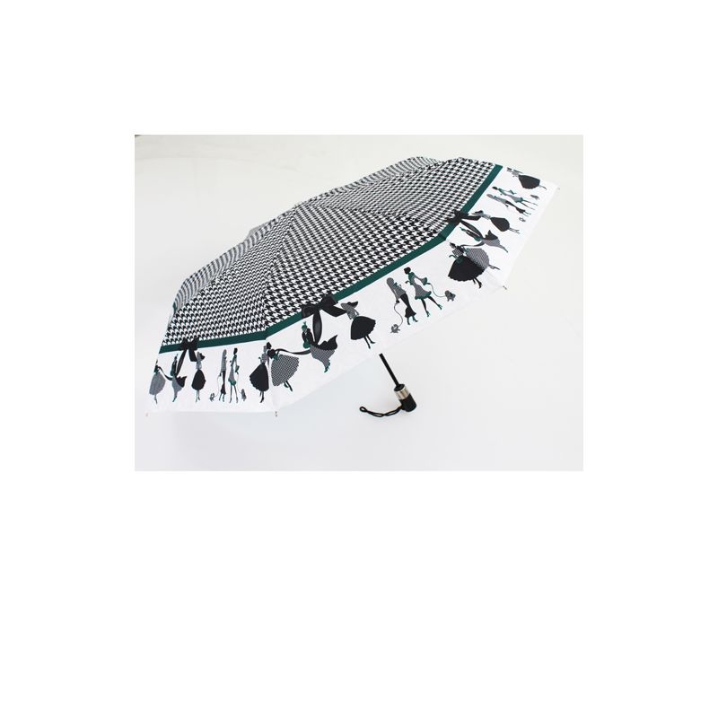Parapluie pliant silhouettes motif pied de poule
