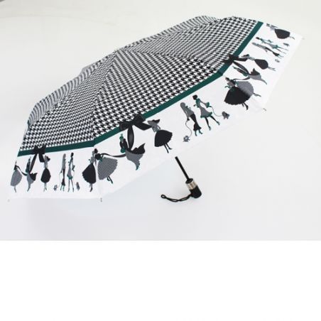 Parapluie pliant silhouettes motif pied de poule